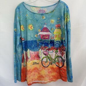 Leoma Lovegrove Top LARGE Bicycle Long Sleeve Wearable Art Shirt Beach